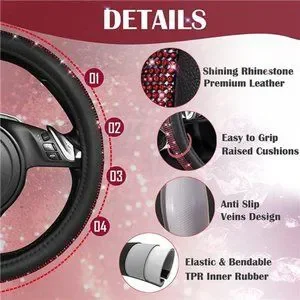 Soft Leather Diamond Crown Three-piece Car Without Inner Ring Steering Wheel Cover Handbrake Handle Cover